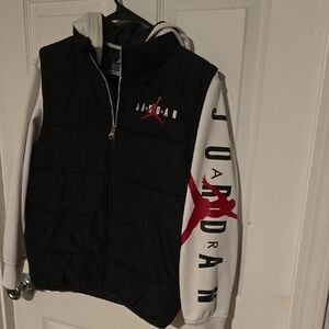 Jordan Black and White Puffer Jacket with Red Accents